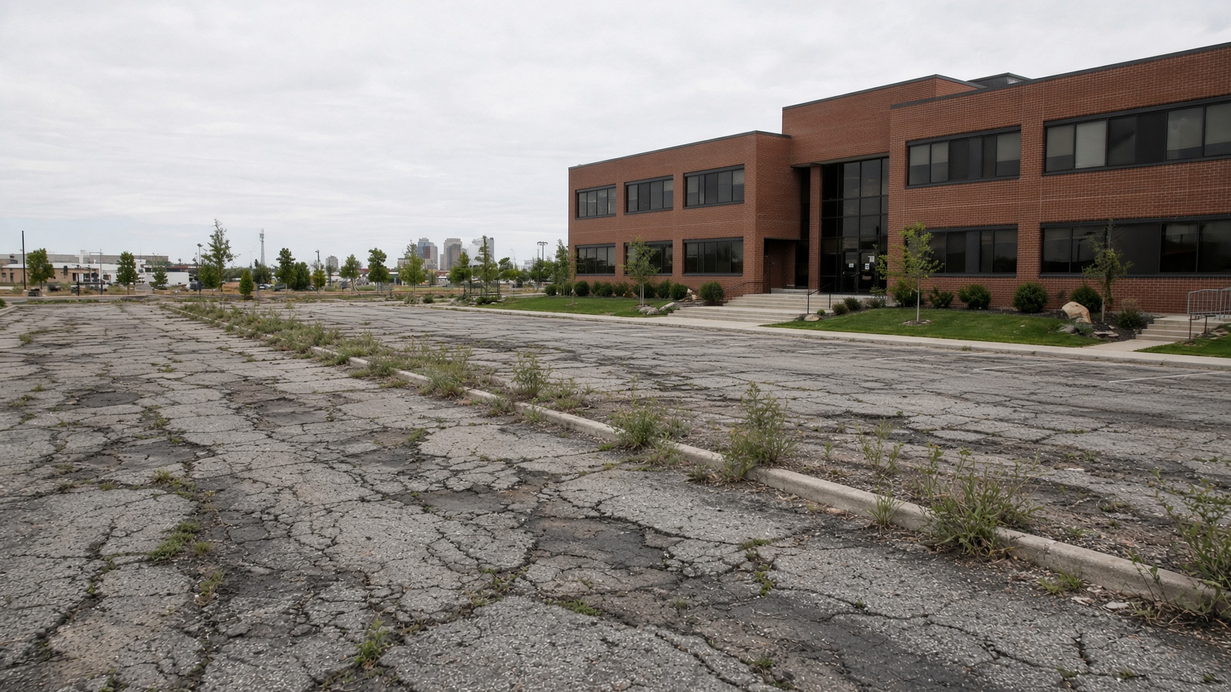 Placeholder photo of a cracked asphalt parking lot before repaving.
